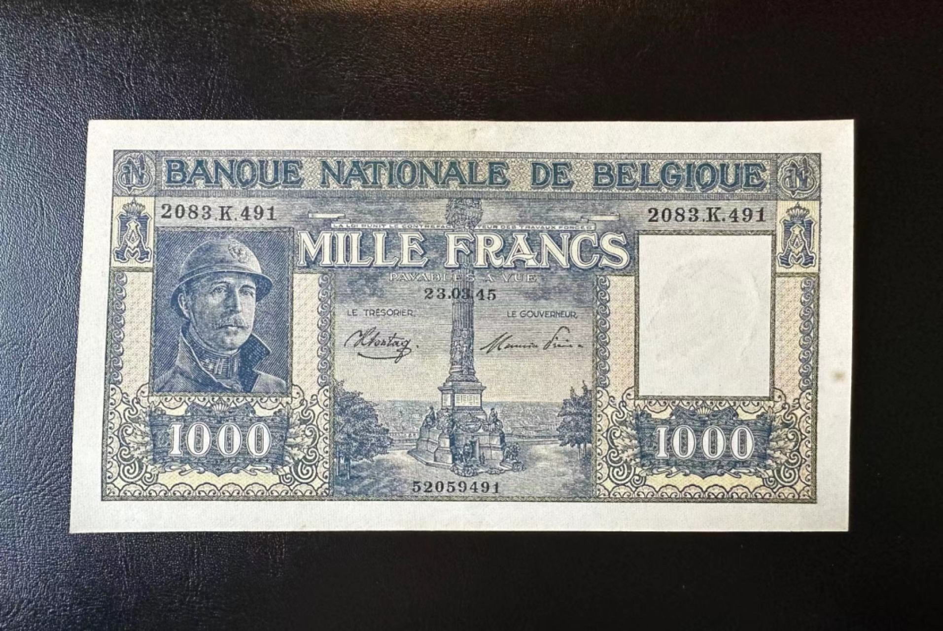 【Blue Auction】✨世界纸币精拍第301期——新纪元 比利时 1945年1000法郎 AU品相