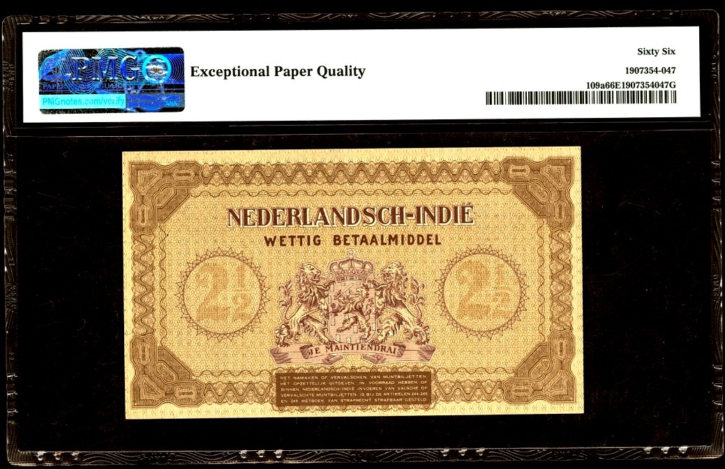 【Blue Auction】✨世界纸币精拍第301期——新纪元 【无47】荷属东印度 1940年 2 1/2盾 PMG66EPQ 绝品 升值品种
