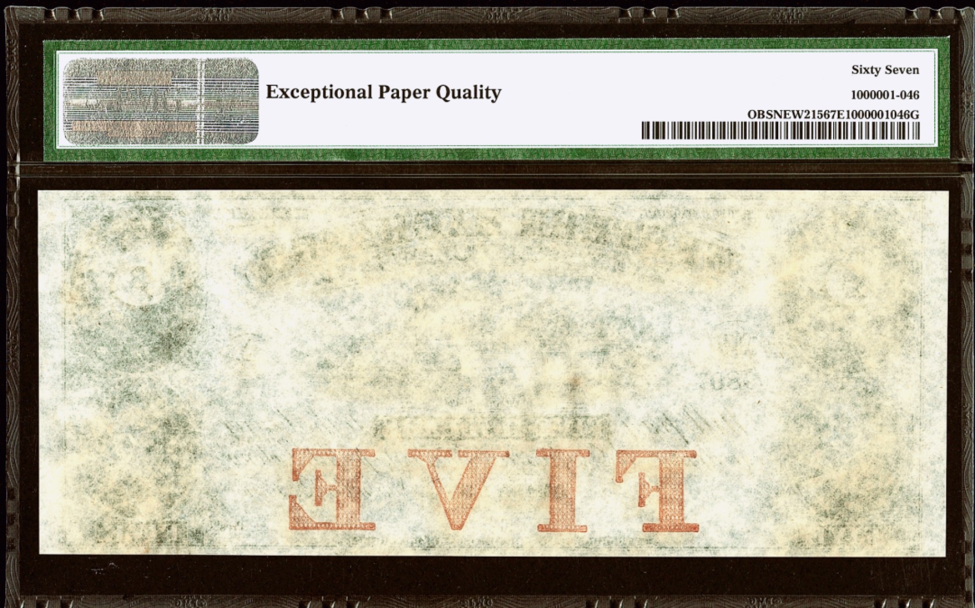 【Blue Auction】✨世界纸币精拍第301期——新纪元 【亚军分】美国 内布拉斯加州 1857年 5美金 PMG67EPQ 高分少见 大票幅设计精美 背面序列号1000001开头 老壳子