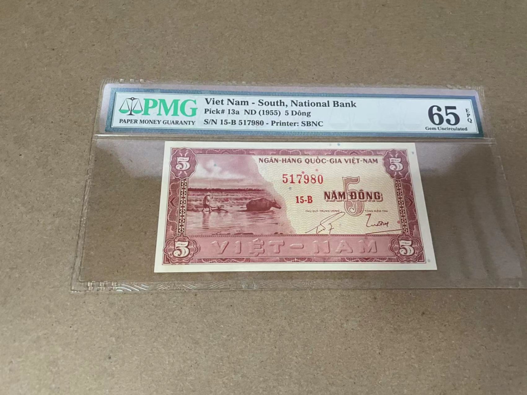 【Blue Auction】✨世界纸币精拍第301期——新纪元 南越 1955年5盾 PMG65EPQ 