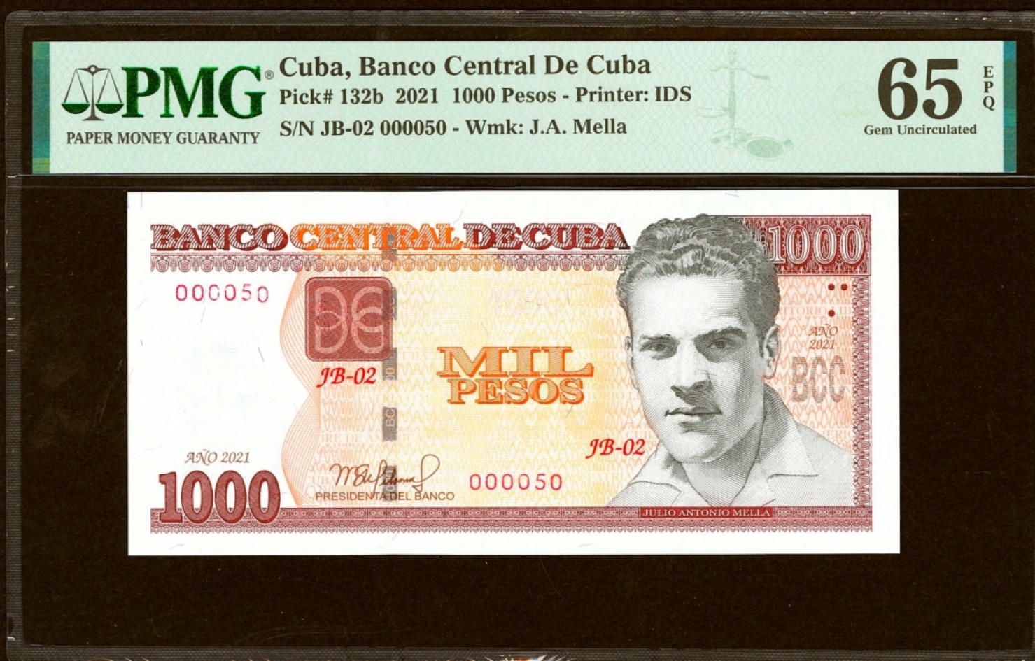 【Blue Auction】✨世界纸币精拍第301期——新纪元 【50小号少见】古巴 2021年1000比索 PMG65EPQ 