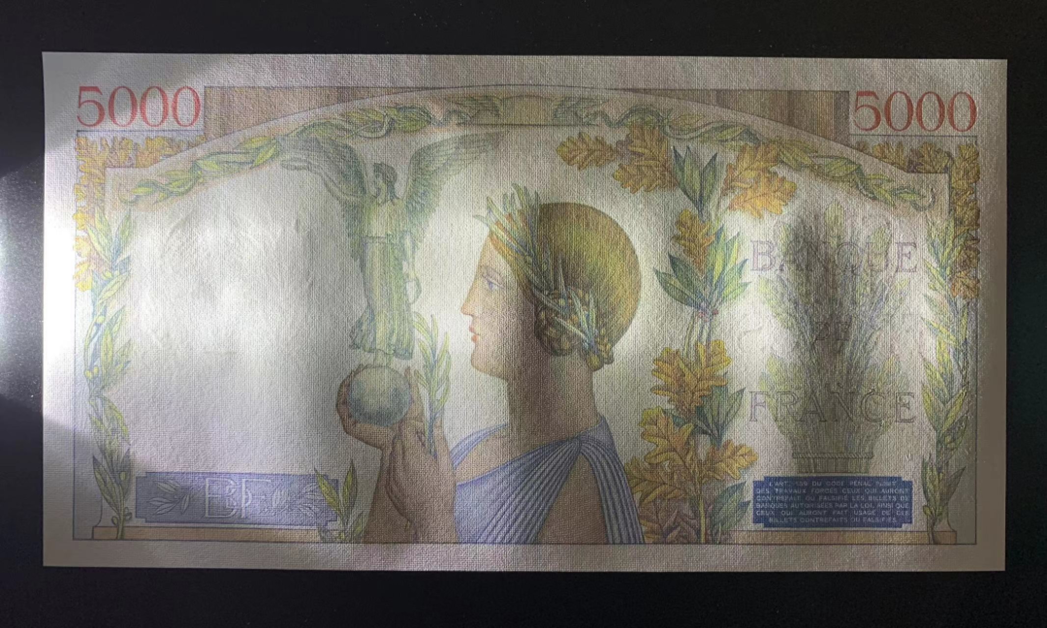 【Blue Auction】✨世界纸币精拍第301期——新纪元 法国 1942年5000法郎 胜利女神 UNC-有针孔 超大票幅