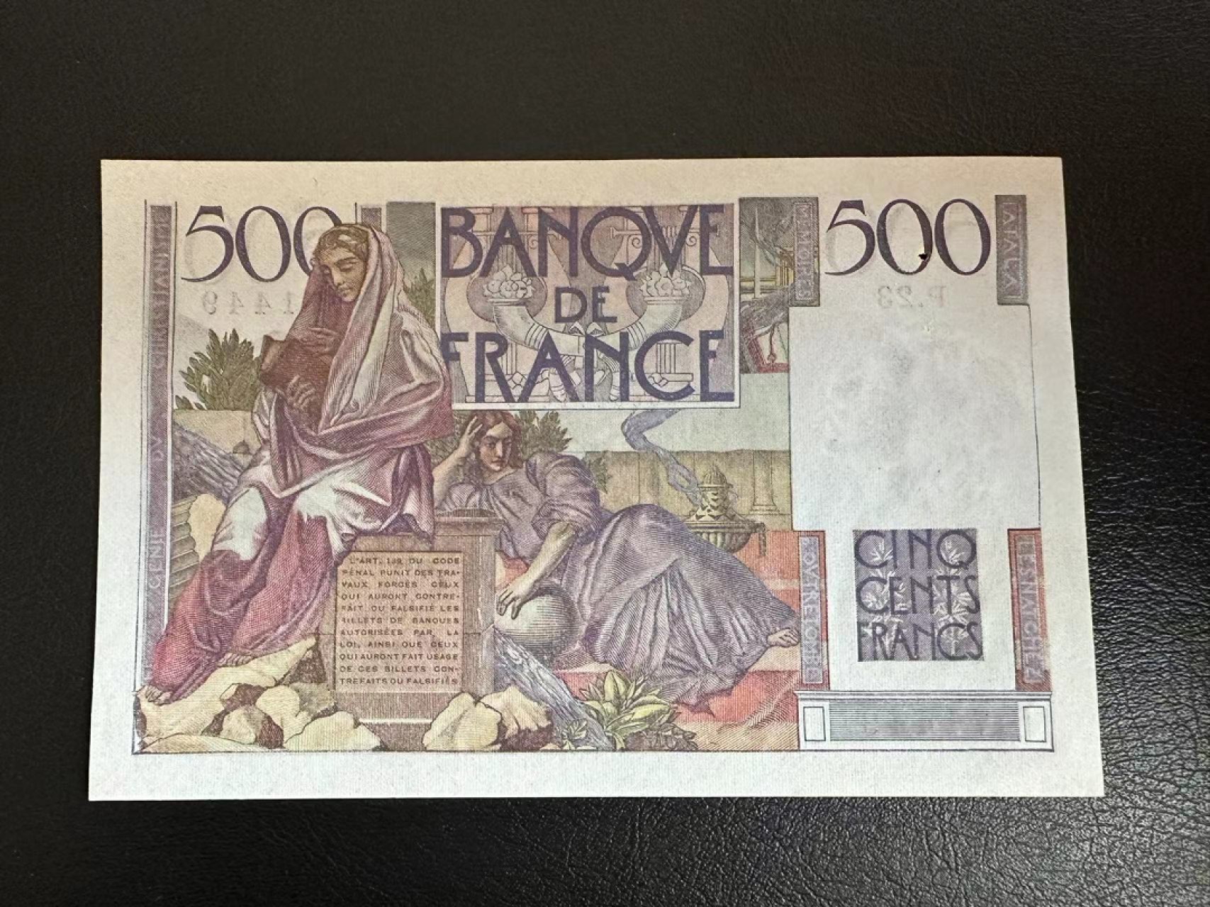 【Blue Auction】✨世界纸币精拍第301期——新纪元 法国 1945年500法郎 UNC-针孔 夏多布里昂 精美