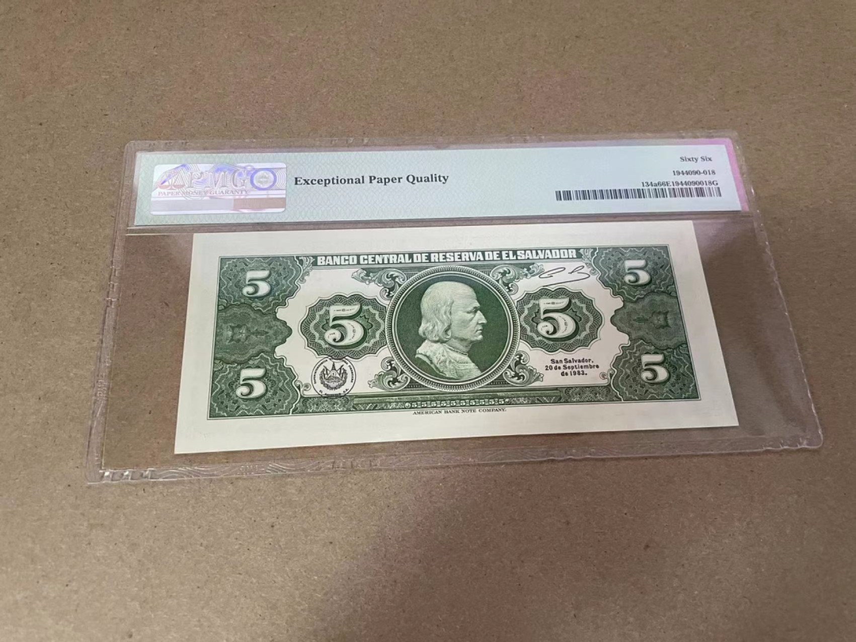 【Blue Auction】✨世界纸币精拍第301期——新纪元 萨尔瓦多 1983年5克朗 PMG66EPQ 