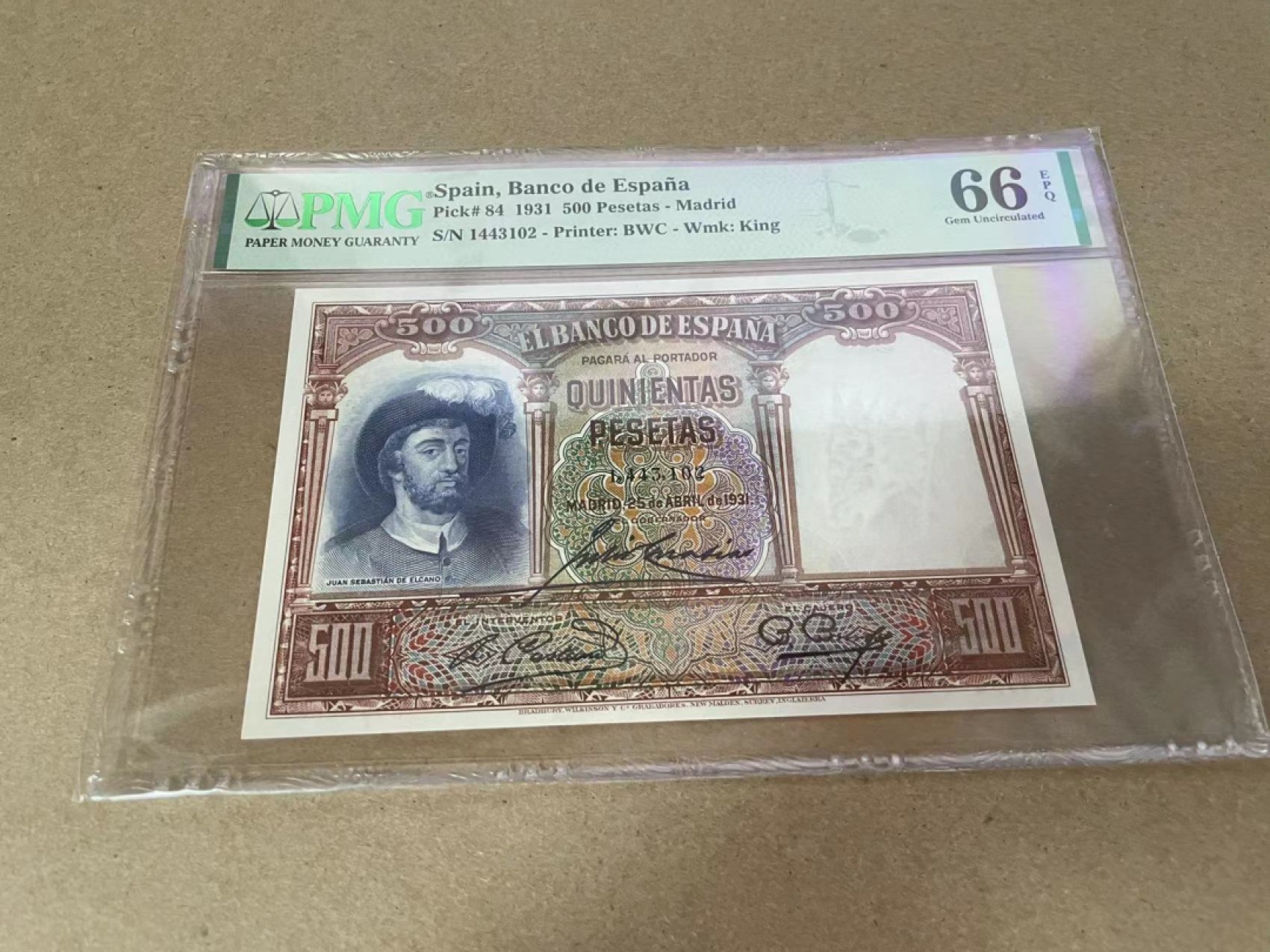 【Blue Auction】✨世界纸币精拍第301期——新纪元 西班牙 1931年500比塞塔 海盗 PMG66EPQ 