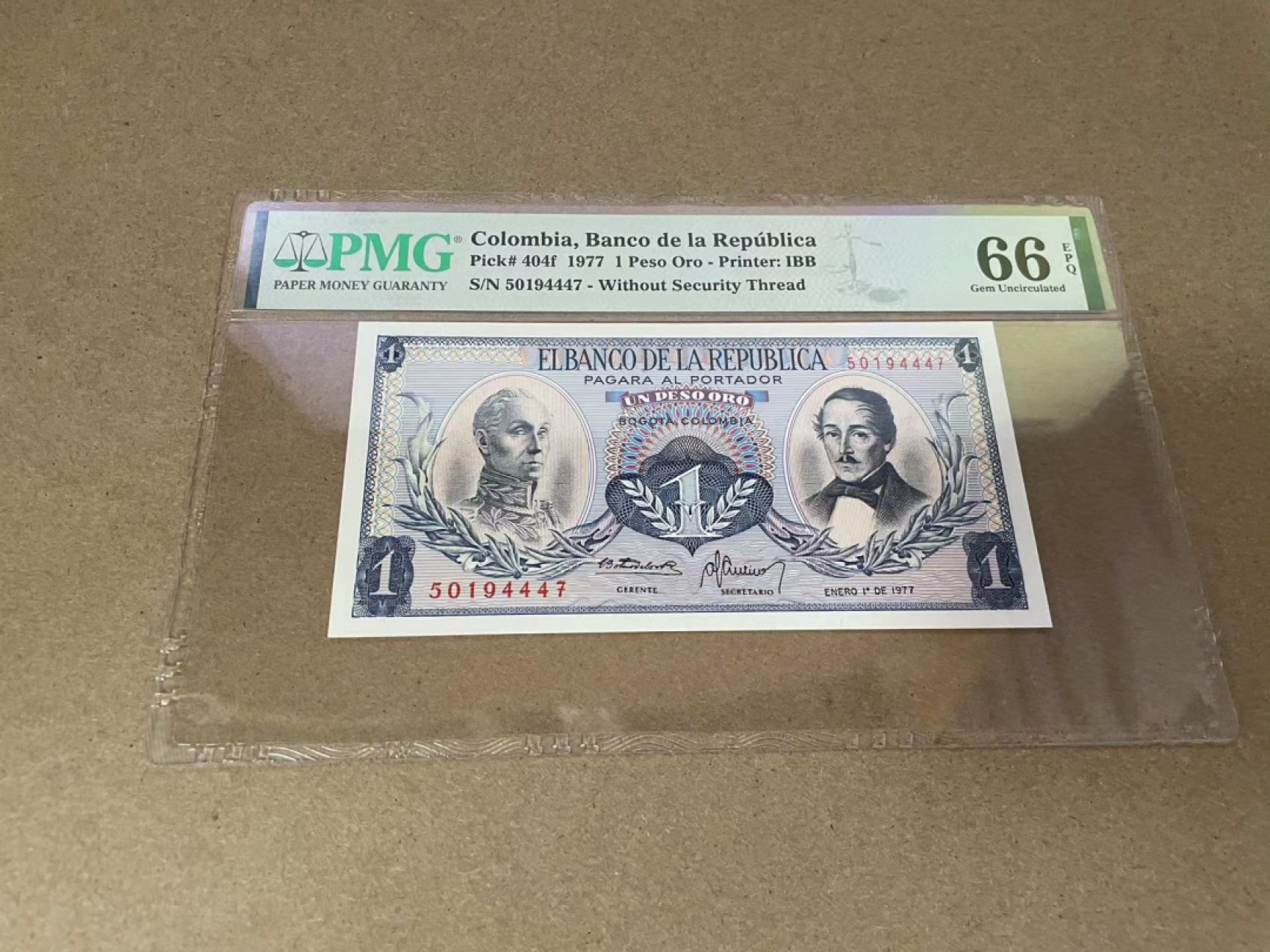 【Blue Auction】✨世界纸币精拍第301期——新纪元 哥伦比亚 1977年1比索 PMG66EPQ 