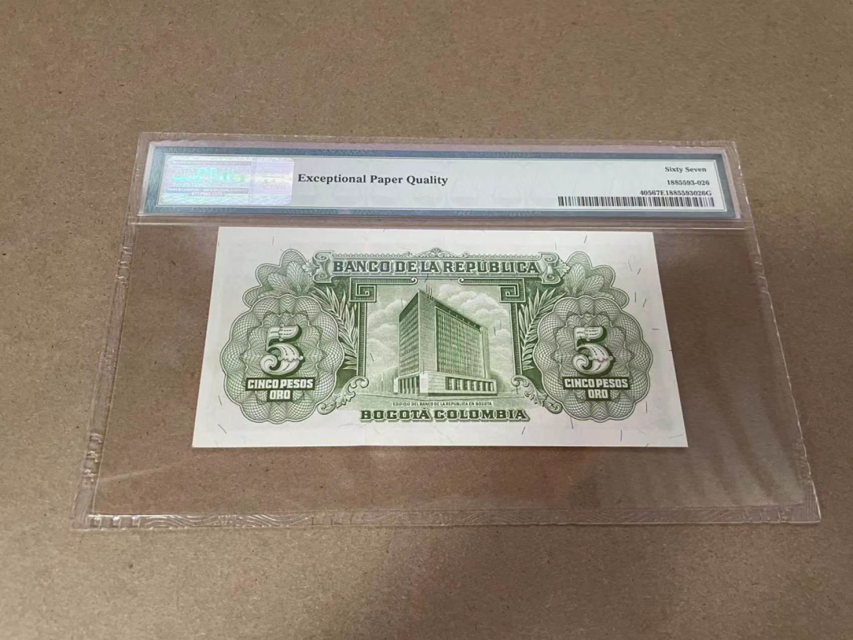 【Blue Auction】✨世界纸币精拍第301期——新纪元 哥伦比亚 1960年5比索 PMG67EPQ 