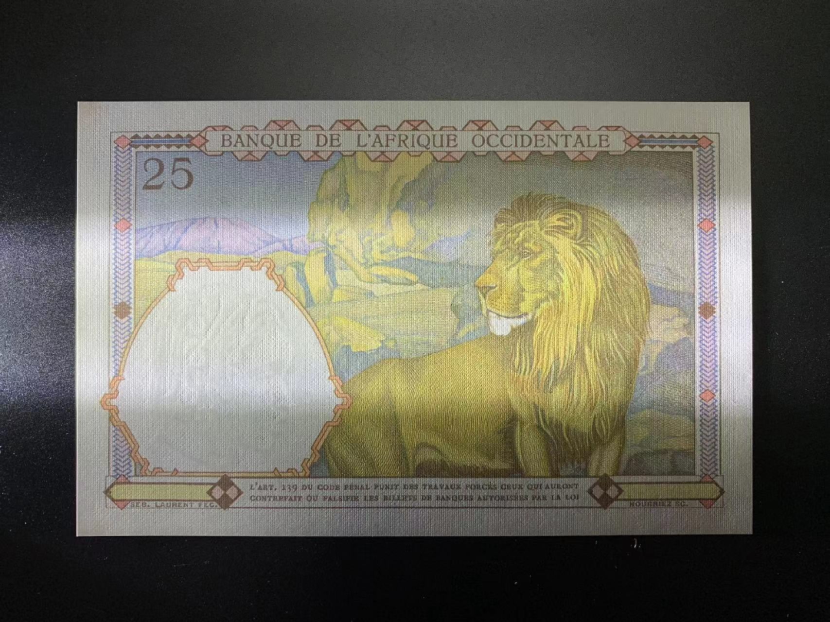 【Blue Auction】✨世界纸币精拍第301期——新纪元 法属西非 1942年25法郎 大金狮 全新UNC 