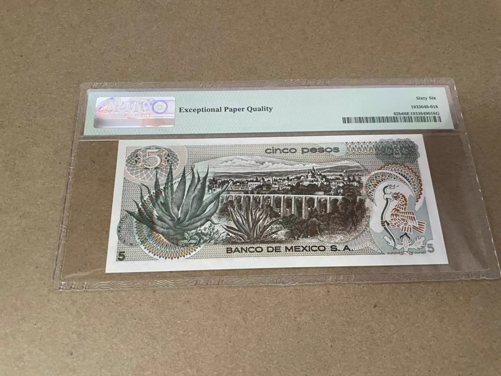 【Blue Auction】✨世界纸币精拍第301期——新纪元 墨西哥 1971年5比索 PMG66EPQ 