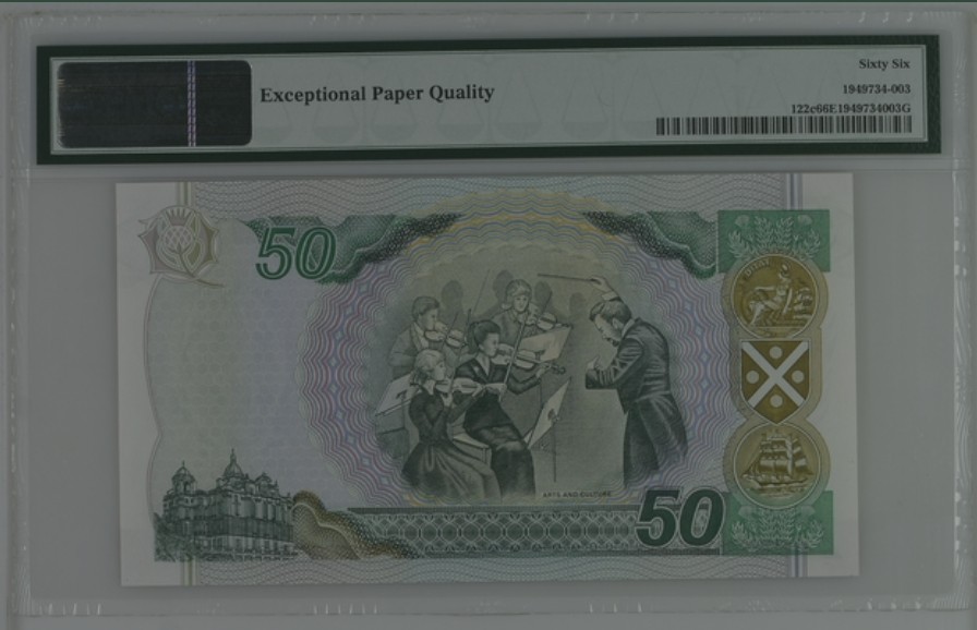 收藏联盟Quantum Auction 第240期拍卖 已更新 苏格兰2003-04年50镑纪念钞 PMG66 亚军分 高分稀少