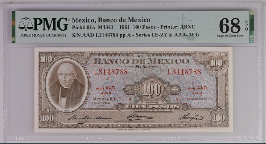 收藏联盟Quantum Auction 第240期拍卖 已更新 墨西哥1961年100比索 PMG68 唯一冠军分 墨西哥国父 神父米格尔