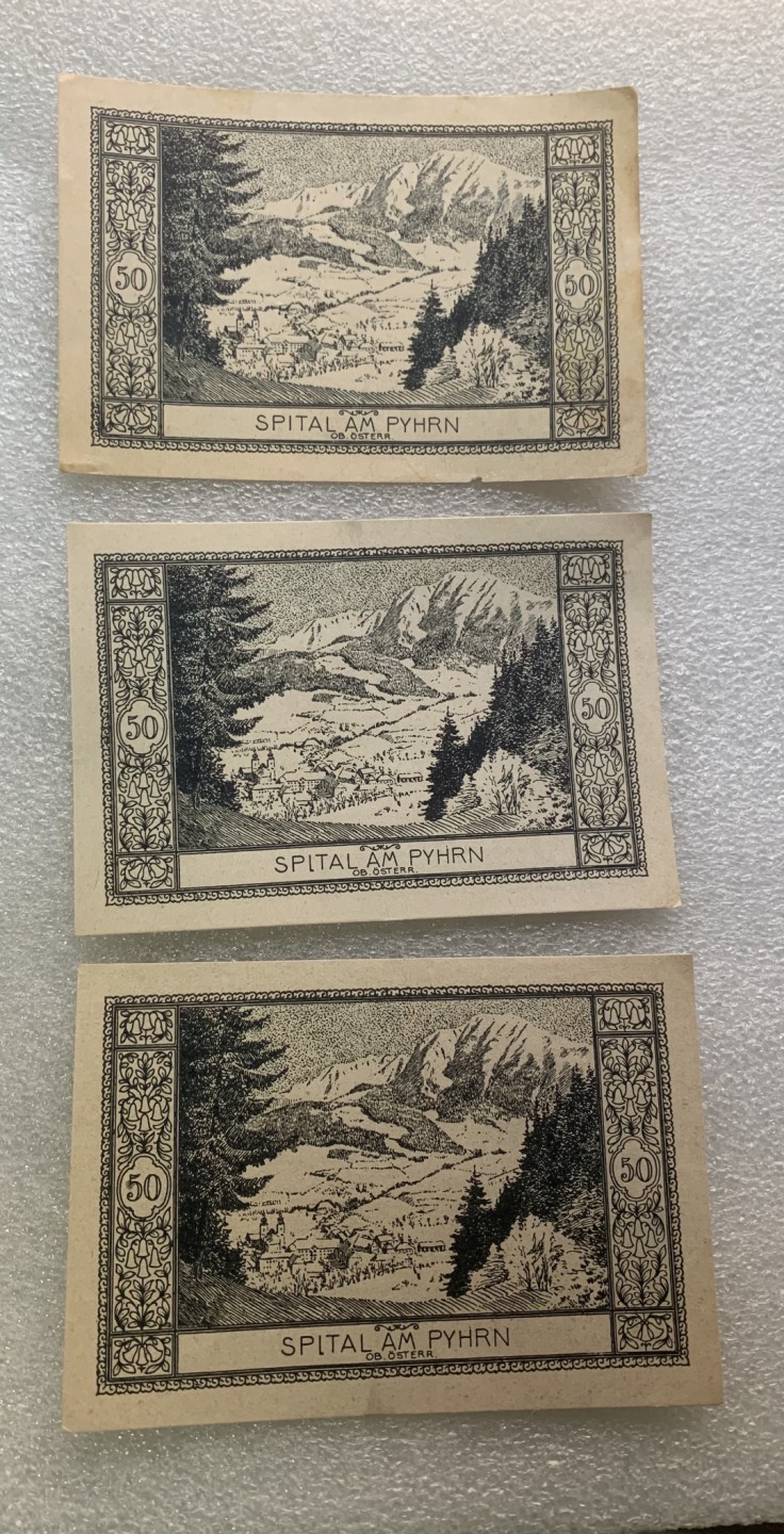 瓶子🏺纸币杂项拍卖会第1期 德紧奥地利地区1921年50赫勒纸币3张