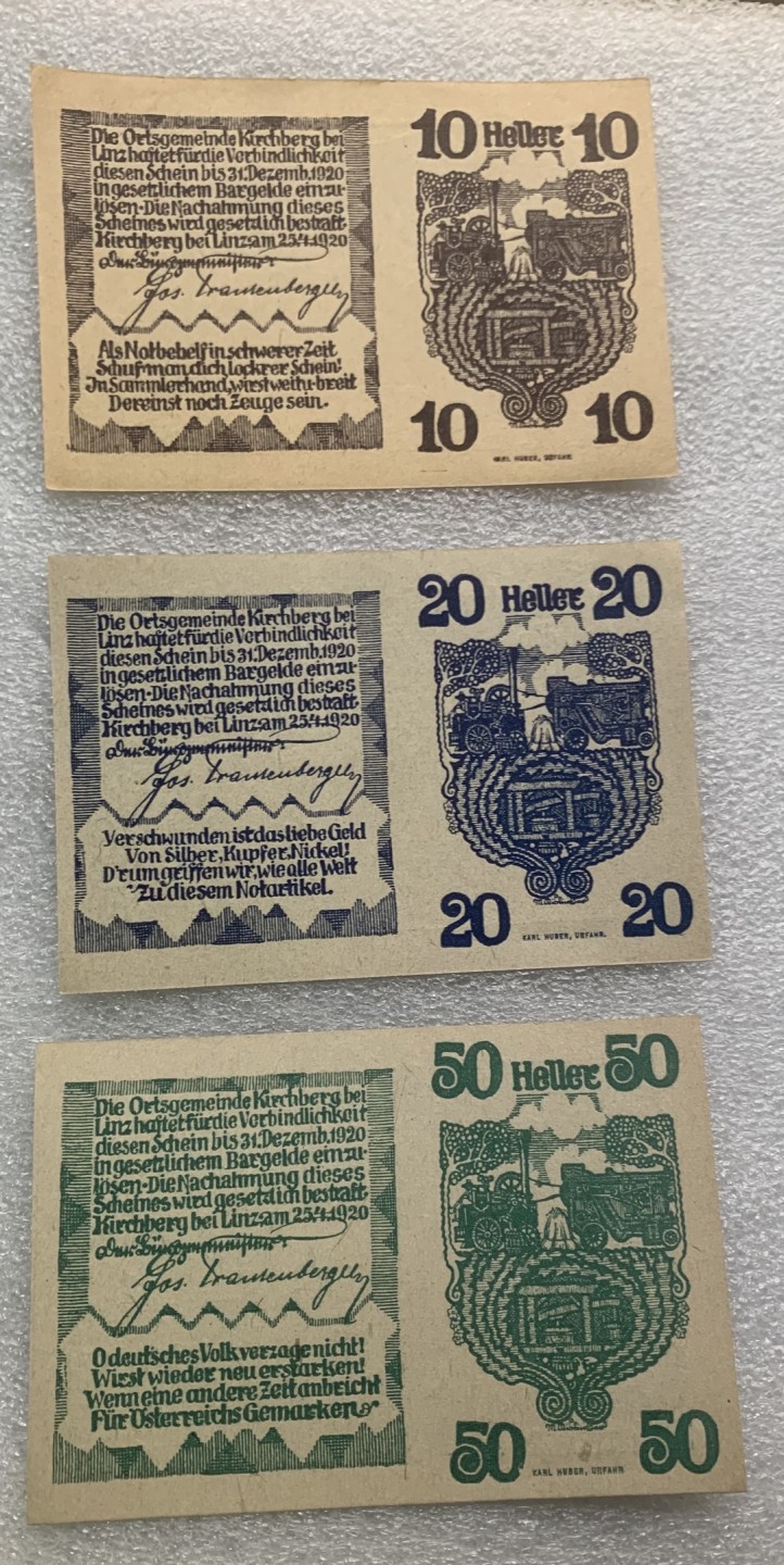 瓶子🏺纸币杂项拍卖会第1期 德紧奥地利地区1920年10-20-50赫勒纸币3张