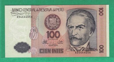 秘鲁100印蒂 1987年 实物图 美洲纸币 UNC - 秘鲁100印蒂 1987年 实物图 美洲纸币 UNC