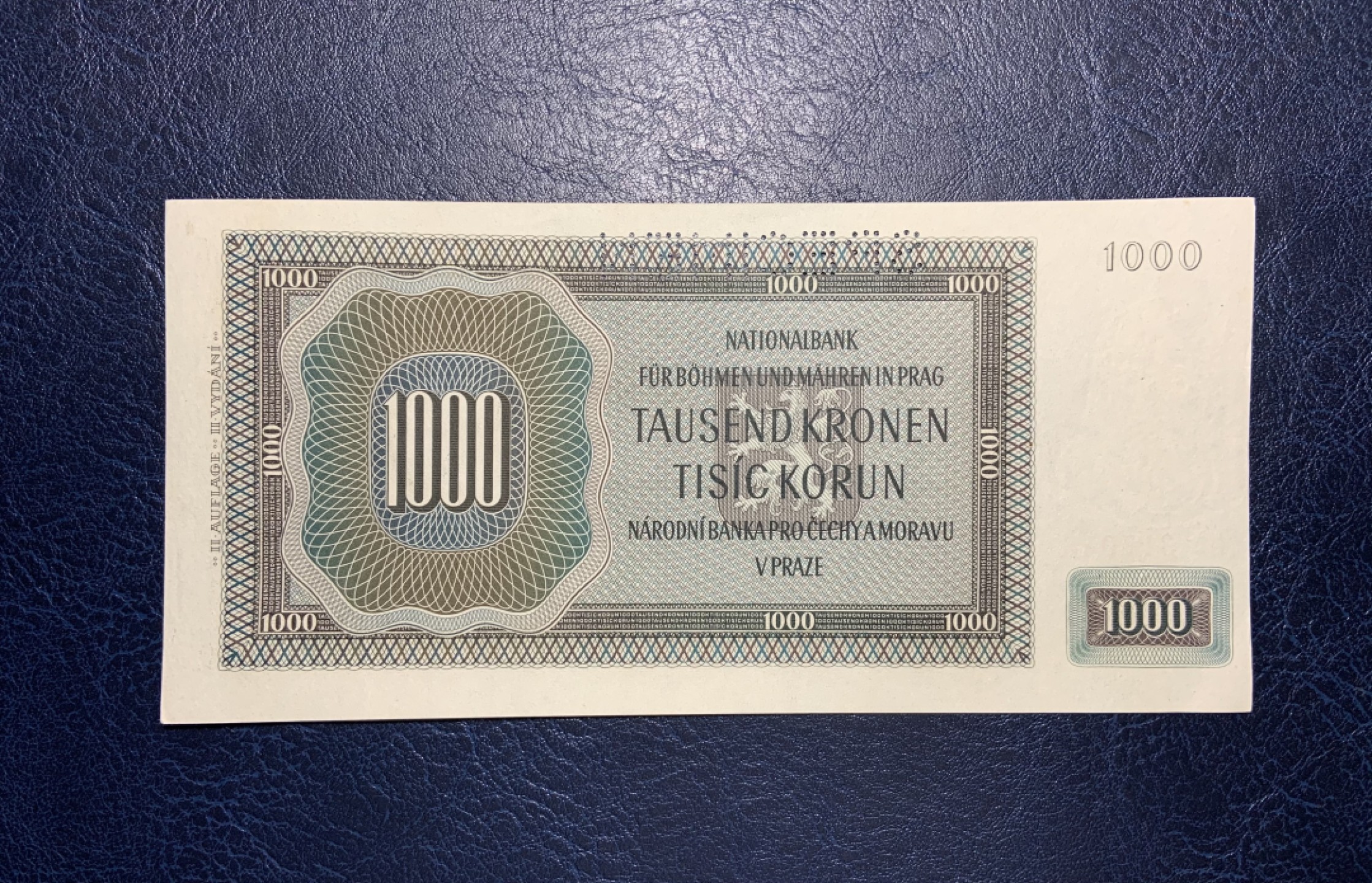 收藏联盟Quantum Auction 第239期拍卖 波西米亚和摩拉维亚1942年1000克朗样票 品相UNC- 查理大桥设计者 著名建筑设计师 彼德.帕德勒