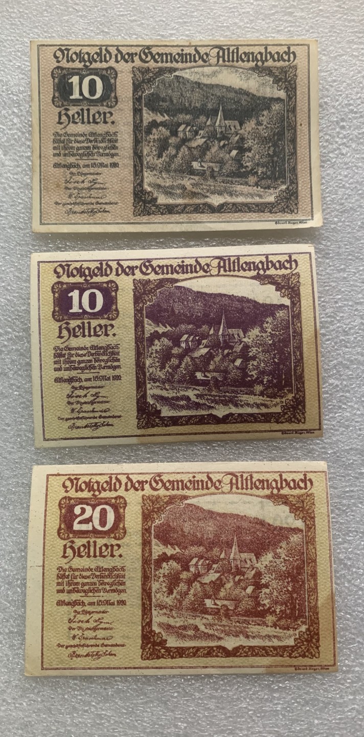 瓶子🏺纸币杂项拍卖会第1期 德紧奥地利地区1920年10-10-20赫勒纸币3张