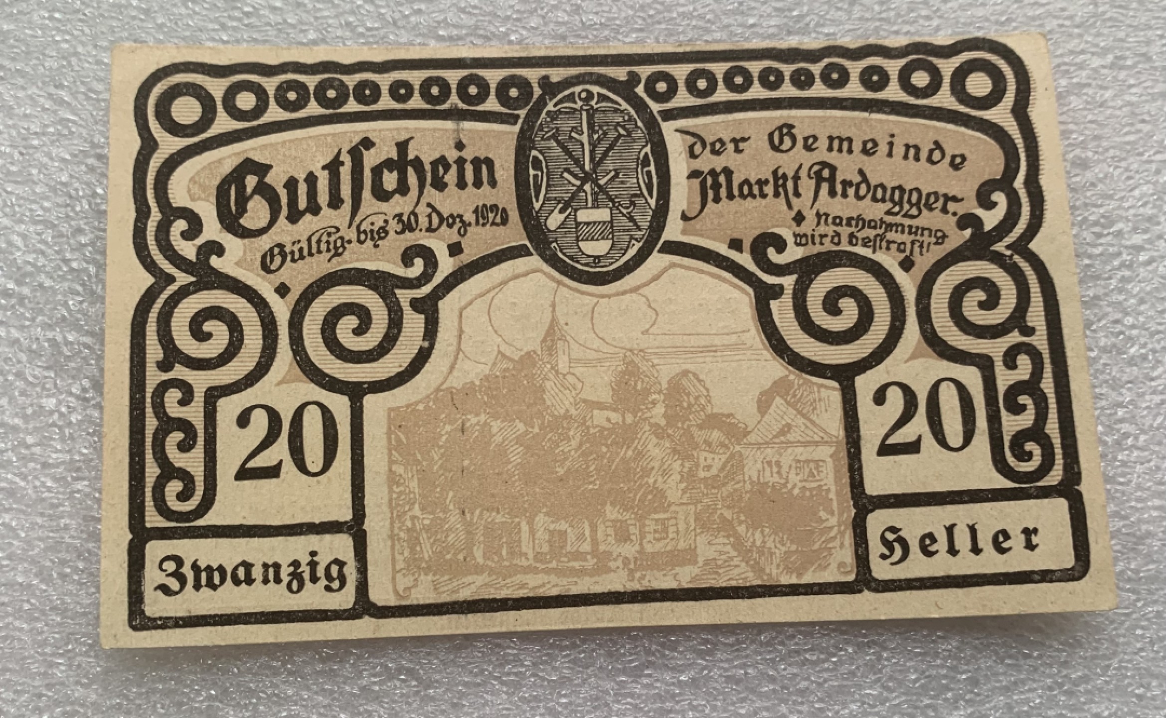 瓶子🏺纸币杂项拍卖会第1期 德紧奥地利地区1920年20赫勒纸币