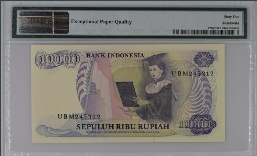 收藏联盟Quantum Auction 第240期拍卖 已更新 印度尼西亚1965年10000卢比 PMG65 印尼女权运动家 印尼妇女节开创者 卡蒂尼