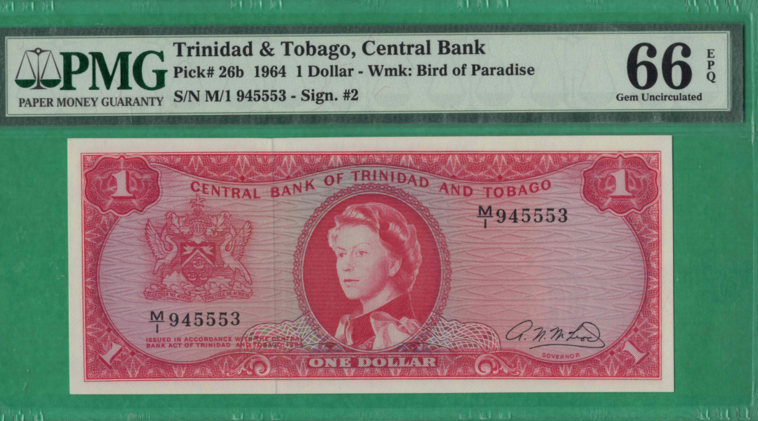 特立尼达和多巴哥1元 1964年 555豹子身 大洋洲币 实物如图 UNC
