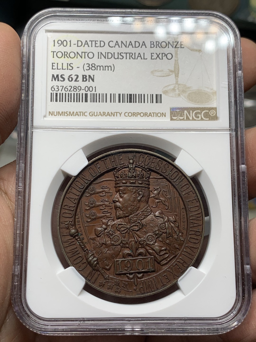 《竞宝斋》第143场-周日，周一 2场 (全场包邮) NGC-MS62BN  加拿大 爱七1901多伦多 工业博览会铜章 细节极其丰富 高浮雕