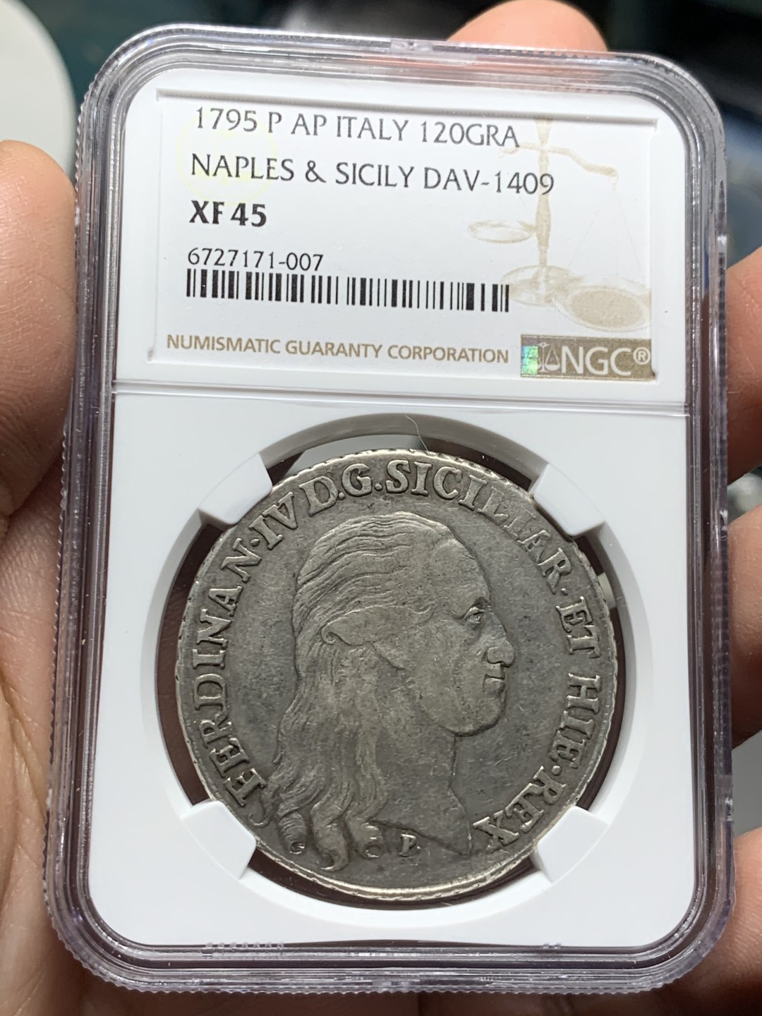 《竞宝斋》第143场-周日，周一 2场 (全场包邮) NGC XF45，1795年 意大利/波旁-那不勒斯&西西里，120G大银币