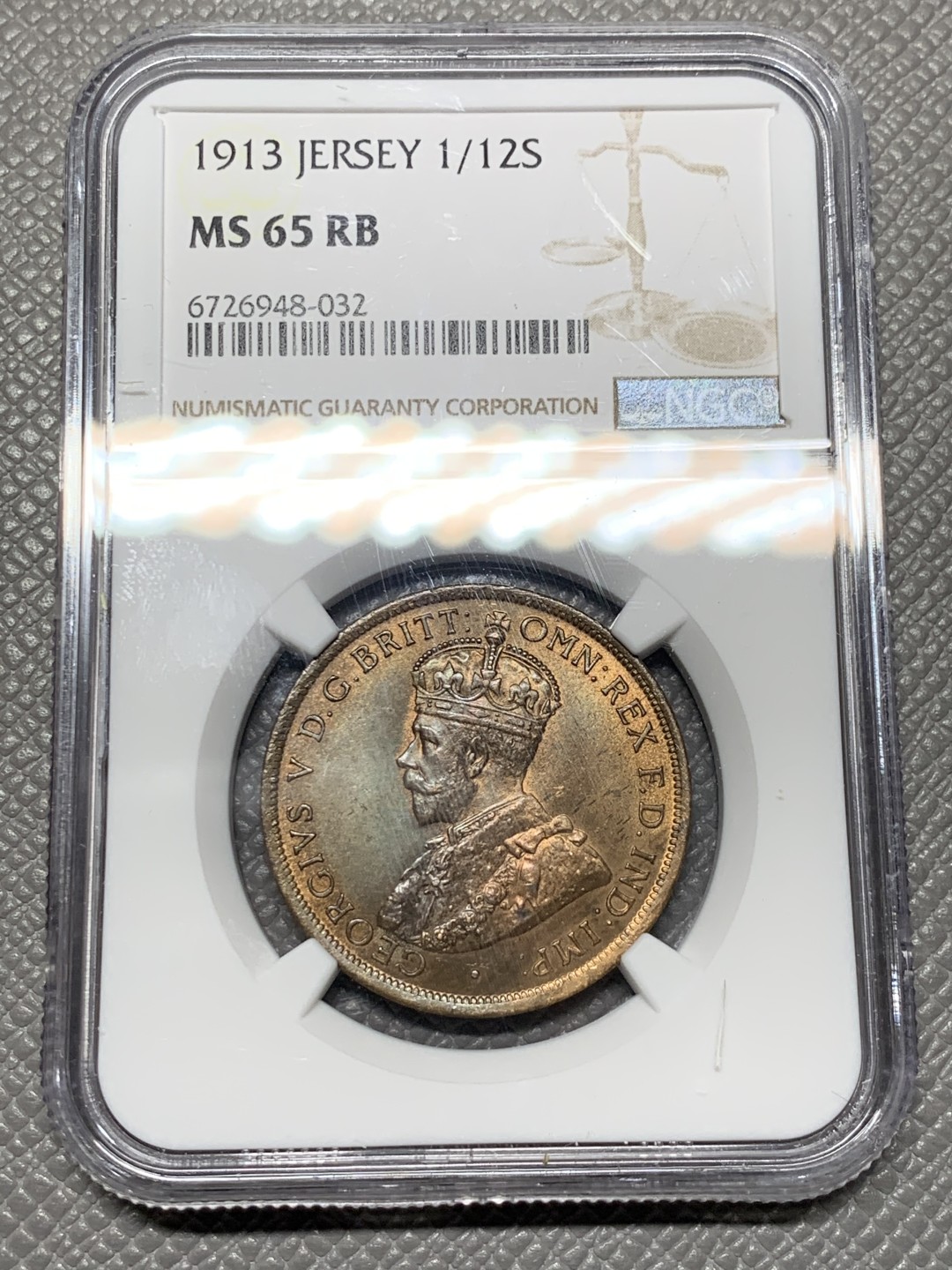 《竞宝斋》第143场-周日，周一 2场 (全场包邮) NGC MS65英伦三岛泽西1913年盾牌版三狮纹章3个版中最好看的一版 1便士铜币