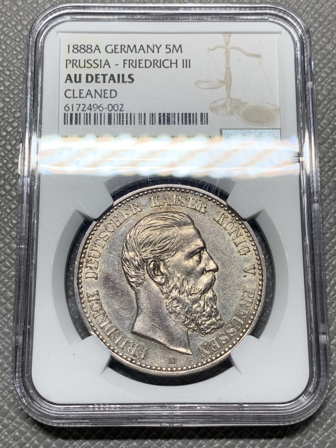 《竞宝斋》第143场-周日，周一 2场 (全场包邮) NGC-AU 德国 1888年 5马克 银币 普鲁士 弗雷德里希三世 三皇年马克 少见品种 好品难得