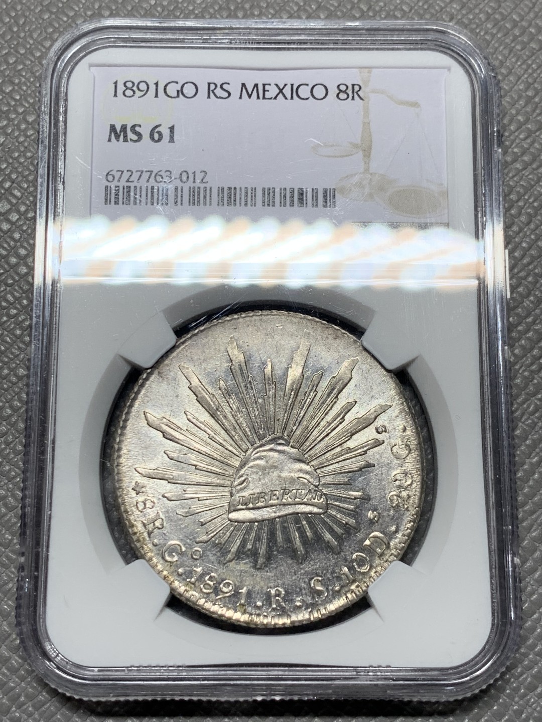 《竞宝斋》第143场-周日，周一 2场 (全场包邮) NGC MS61 墨西哥 1891年GO RS版 8R 鹰洋大银币 羽毛好 底板光亮