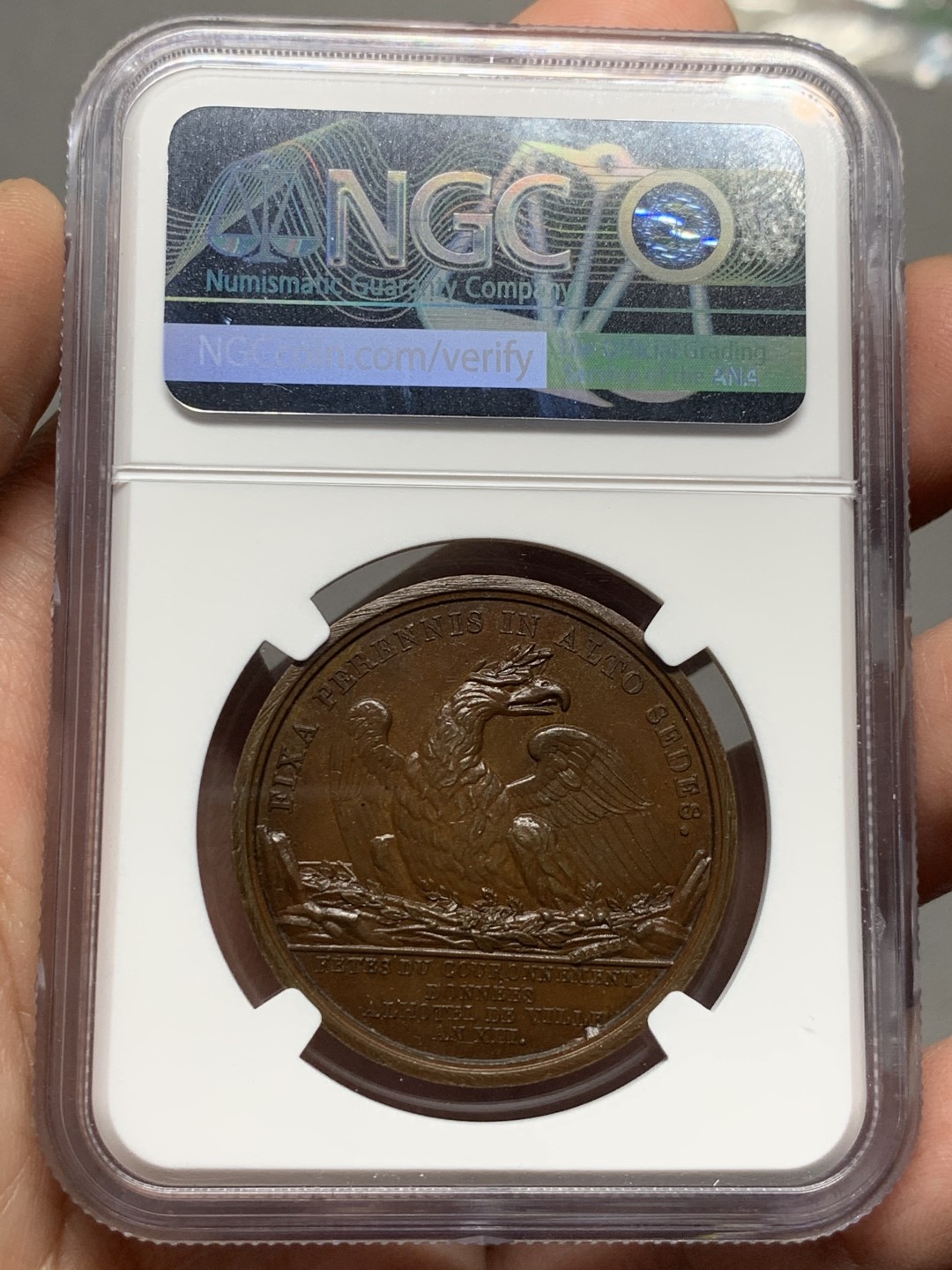 《竞宝斋》第143场-周日，周一 2场 (全场包邮) NGC MS63BN 法国 1804年拿破仑 加冕纪念铜章 正面为拿破仑和约瑟芬的半身像 背面细节充沛 非常不错