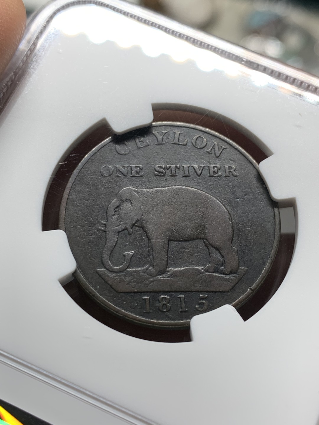 《竞宝斋》第143场-周日，周一 2场 (全场包邮) NGC VF 1815年 英属锡兰 乔治三世1Stiver铜币，乔三头像+亚洲象的组合。少见品种，英属锡兰首年，单年版本。同年英国废黜原锡兰国王，并由乔三兼任