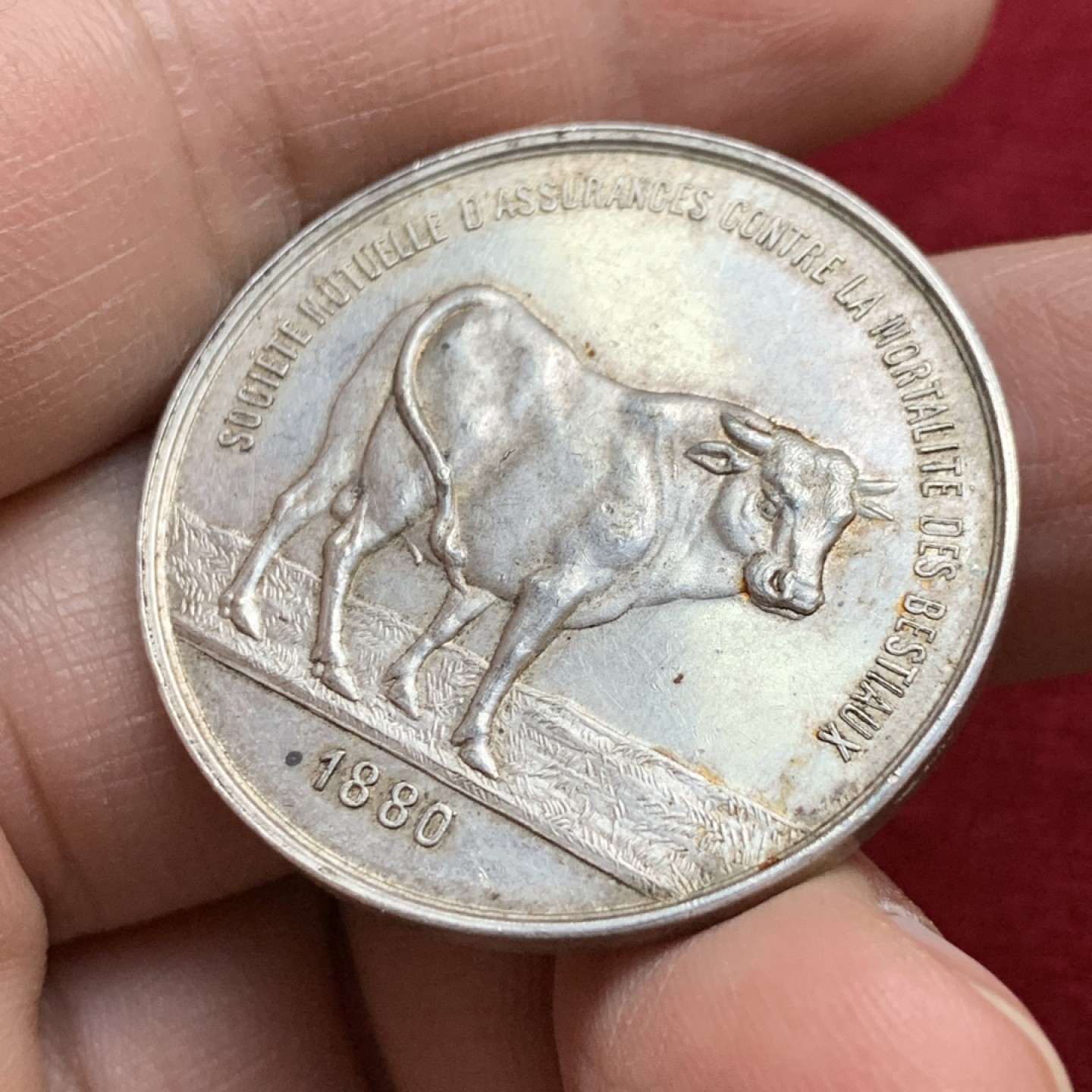 《竞宝斋》第143场-周日，周一 2场 (全场包邮) 法国 1880年 大水牛 圆形JETON 银质 好品 21.7克 34.5mm