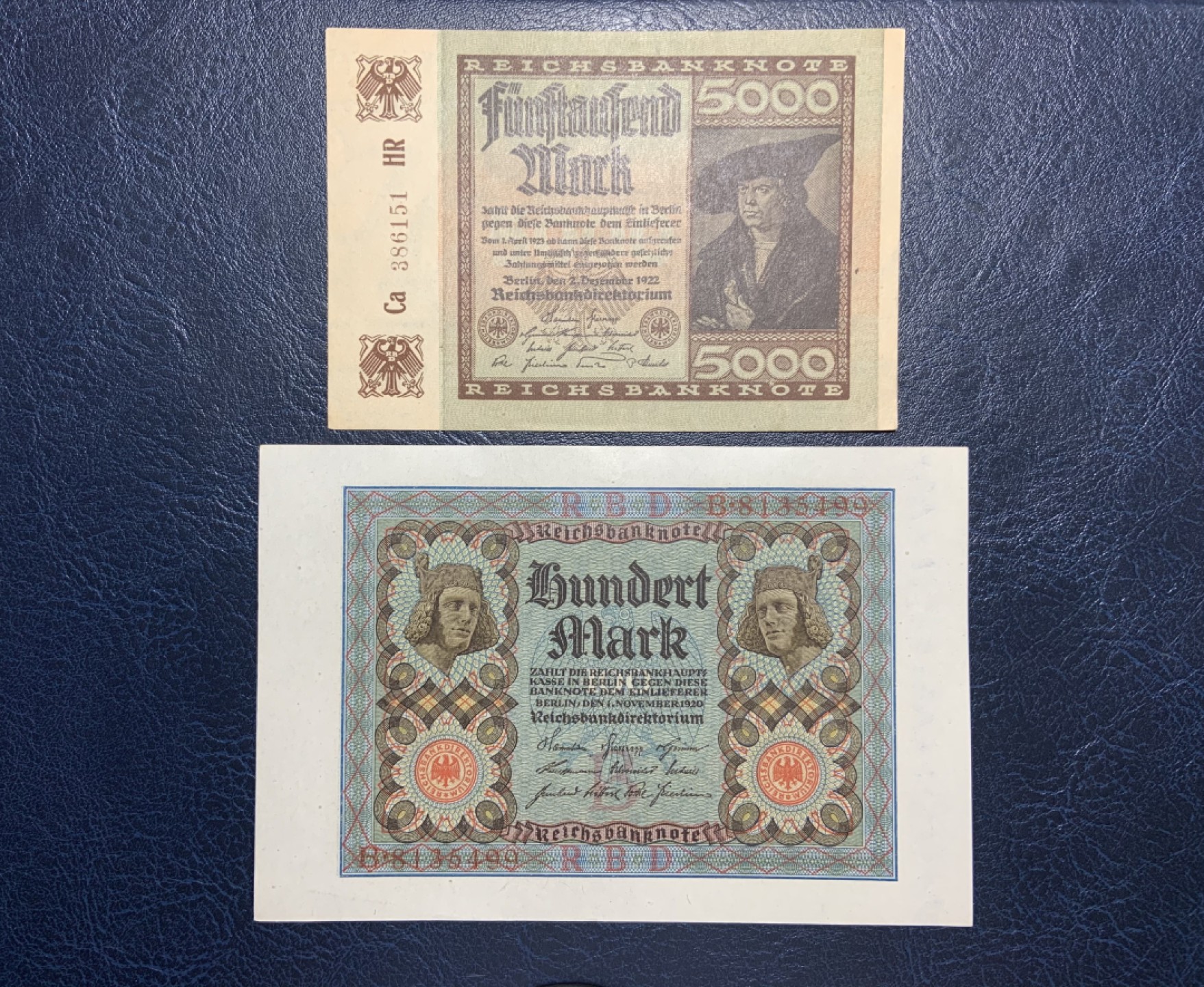 收藏联盟Quantum Auction 第240期拍卖 已更新 德国1922年5000和1920年100马克 品相UNC 百年老钞 大票幅