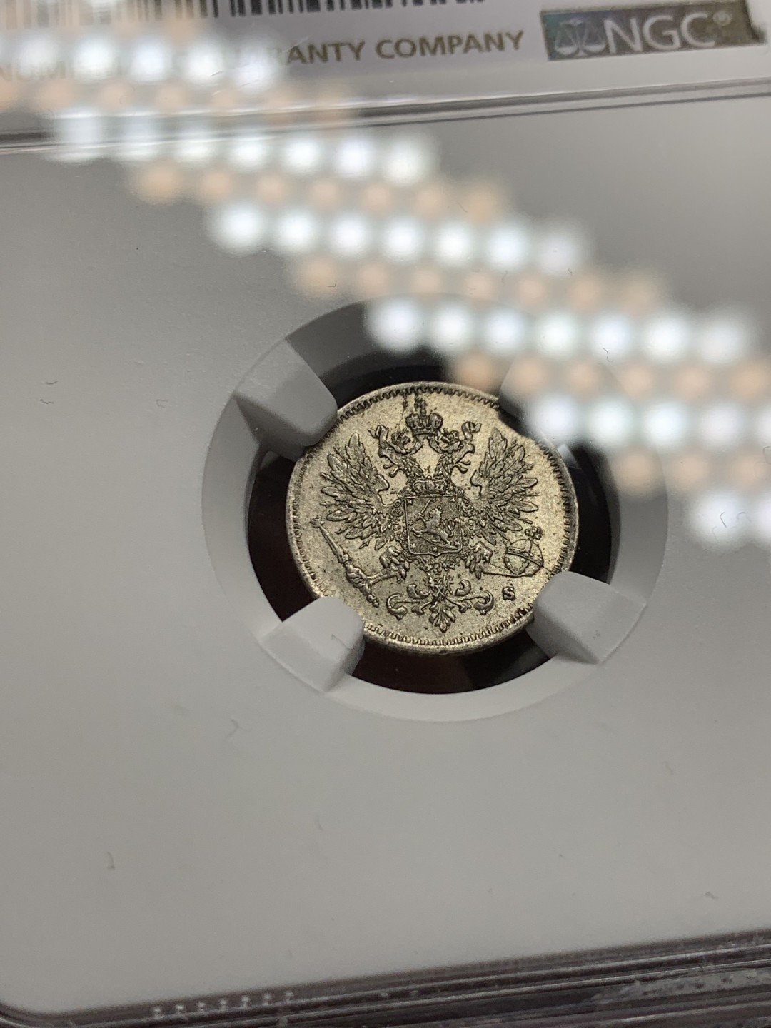 《竞宝斋》第143场-周日，周一 2场 (全场包邮) NGC-MS63 俄属芬兰1916年 双头鹰25分银币 细节一流非常漂亮