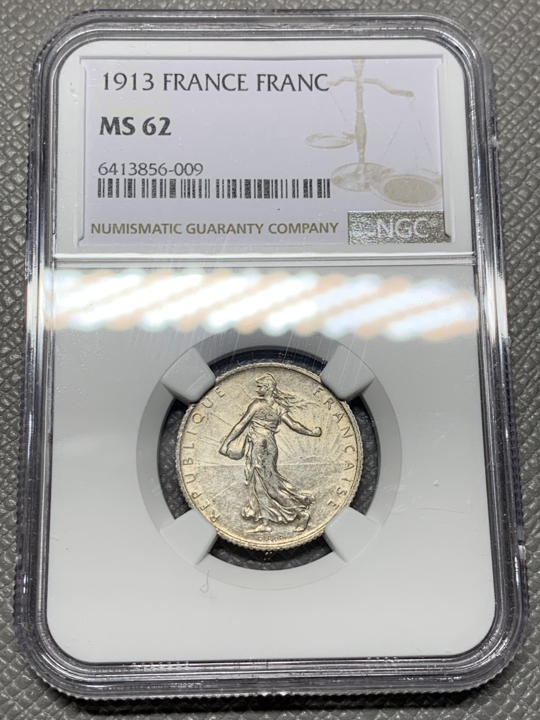 《竞宝斋》第143场-周日，周一 2场 (全场包邮) NGC-MS62 法国1913年 播种女神 1法郎银币 顶级好品