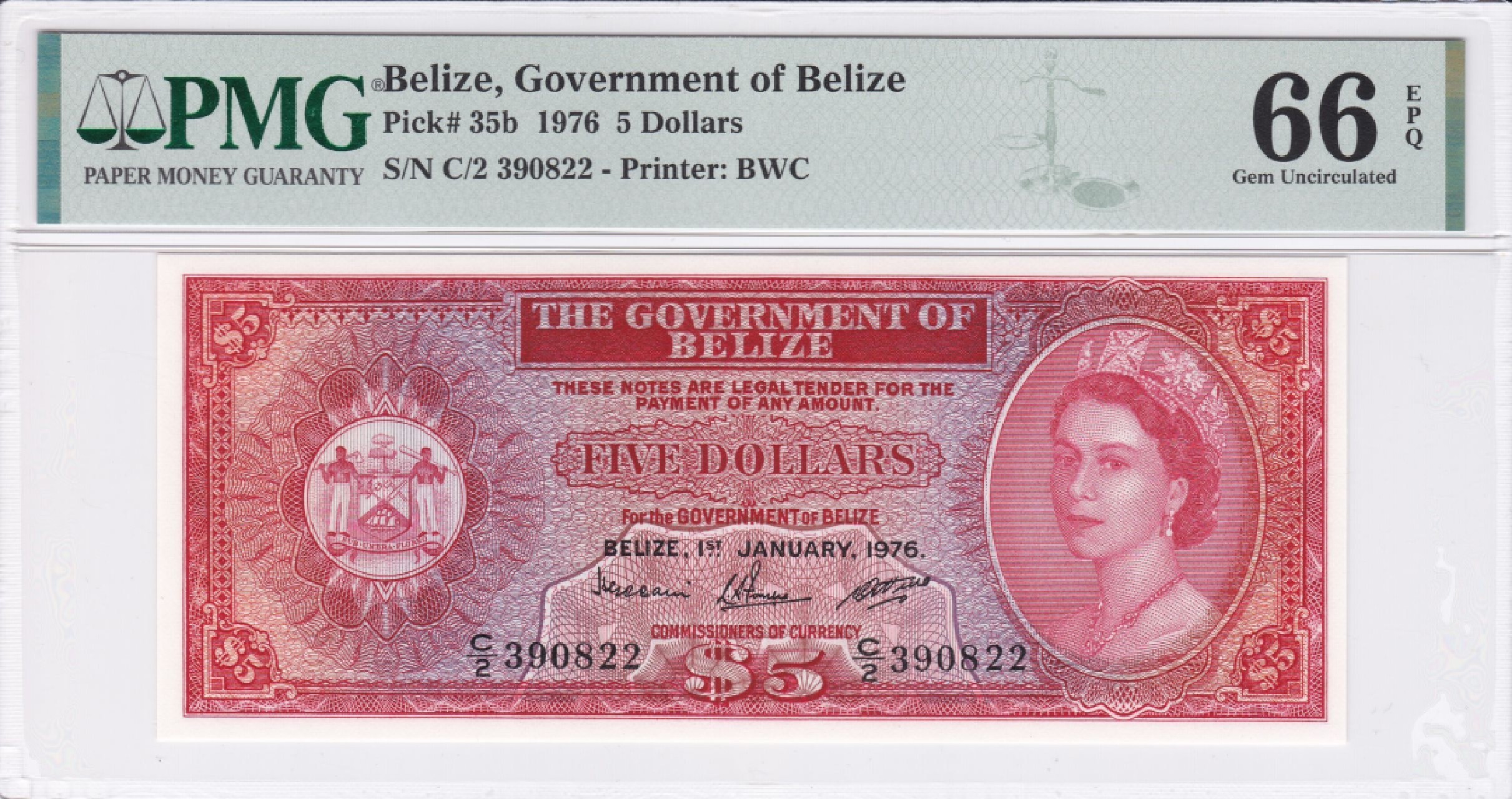 收藏联盟Quantum Auction 第240期拍卖 已更新 伯利兹1976年5元 PMG66 大冠女王