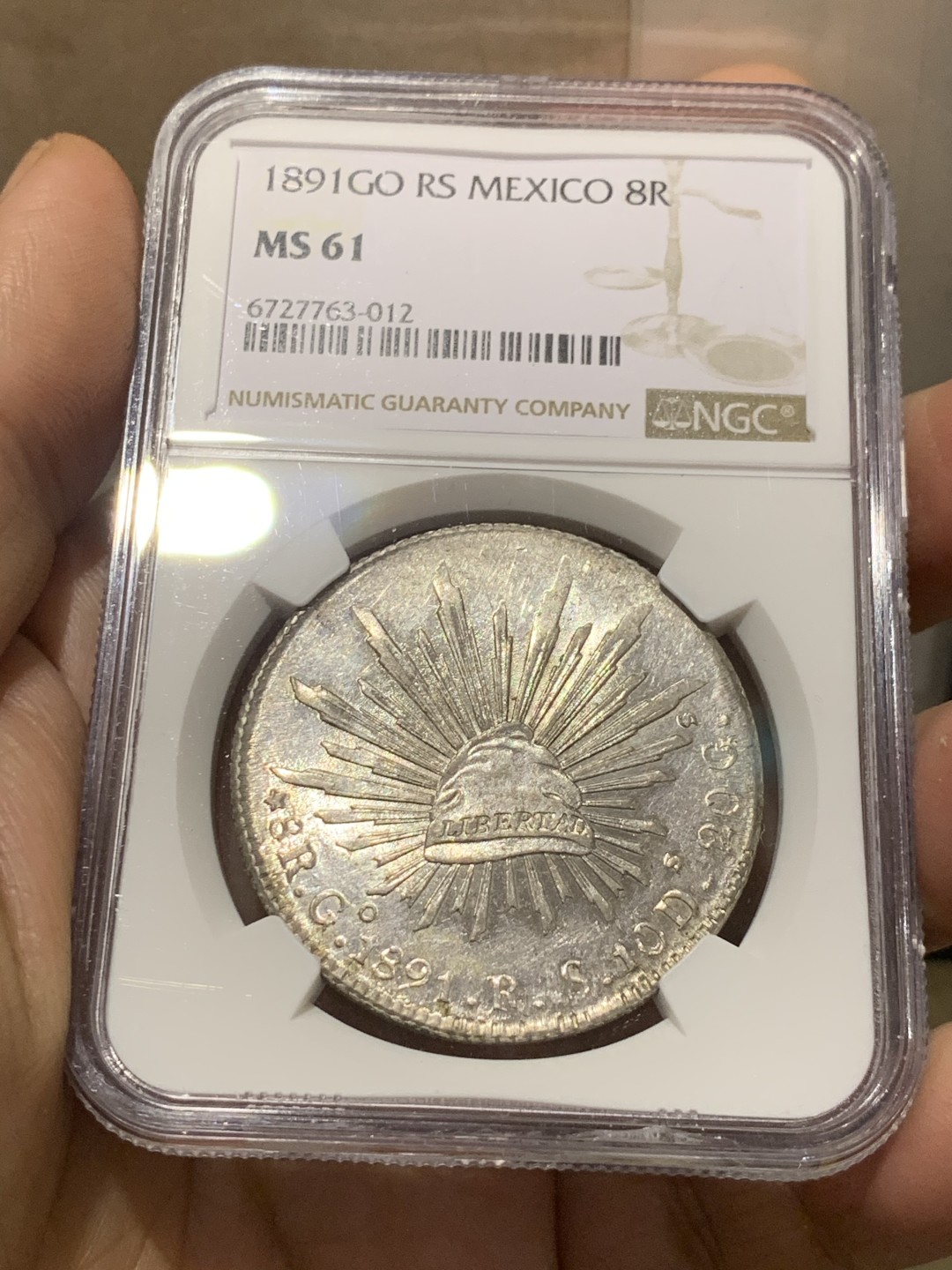 《竞宝斋》第143场-周日，周一 2场 (全场包邮) NGC MS61 墨西哥 1891年GO RS版 8R 鹰洋大银币 羽毛好 底板光亮
