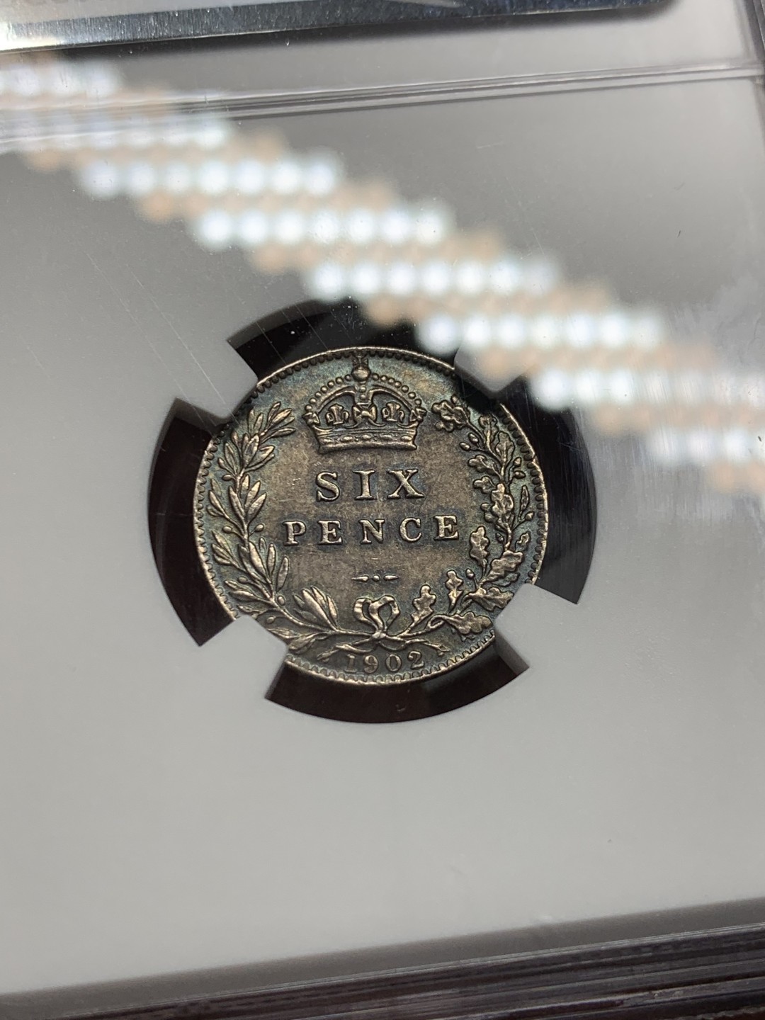 《竞宝斋》第143场-周日，周一 2场 (全场包邮) NGC-AU58 英国1902年 爱七 6便士银币 好品老包浆