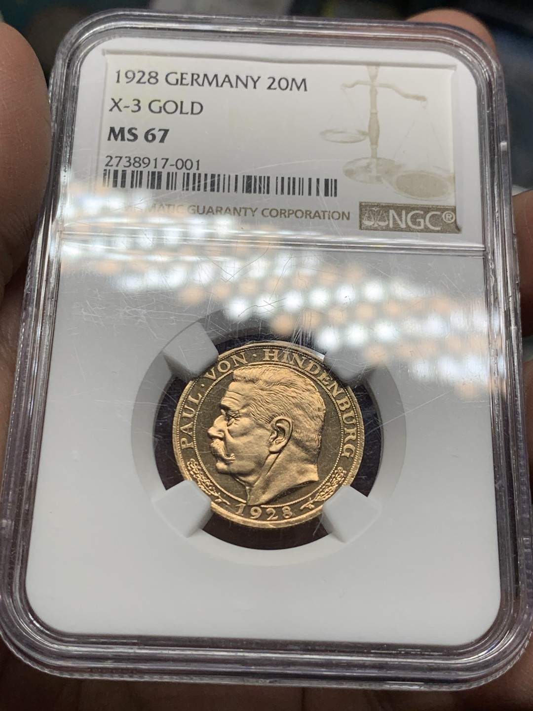 《竞宝斋》第143场-周日，周一 2场 (全场包邮) NGC-MS67 德国 1928年 20马克 金币 兴登堡80大寿 名家伯恩哈特 最高分，唯一