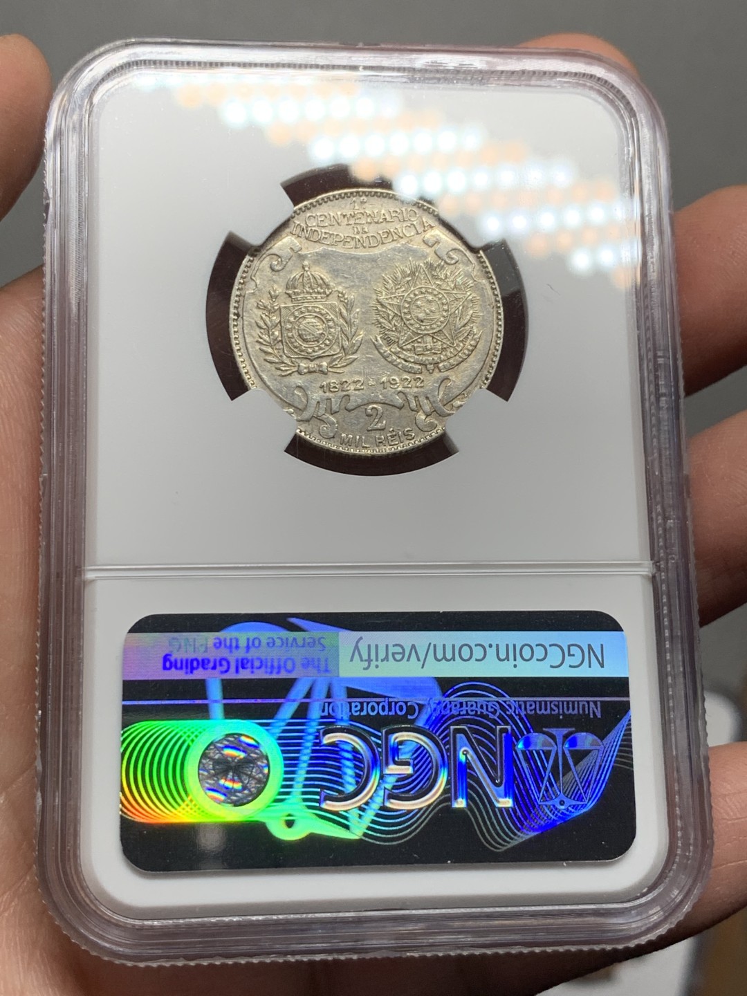 《竞宝斋》第143场-周日，周一 2场 (全场包邮) NGC AU 1922巴西独立百年2000里亚尔银币