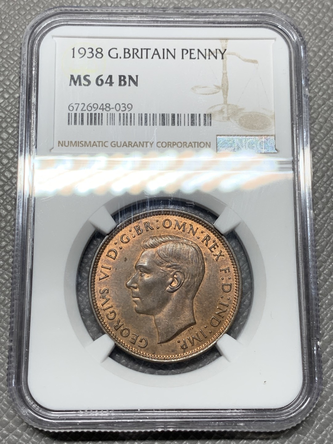 《竞宝斋》第143场-周日，周一 2场 (全场包邮) NGC  MS64英国1938年本土女神 1便士乔治六世国王