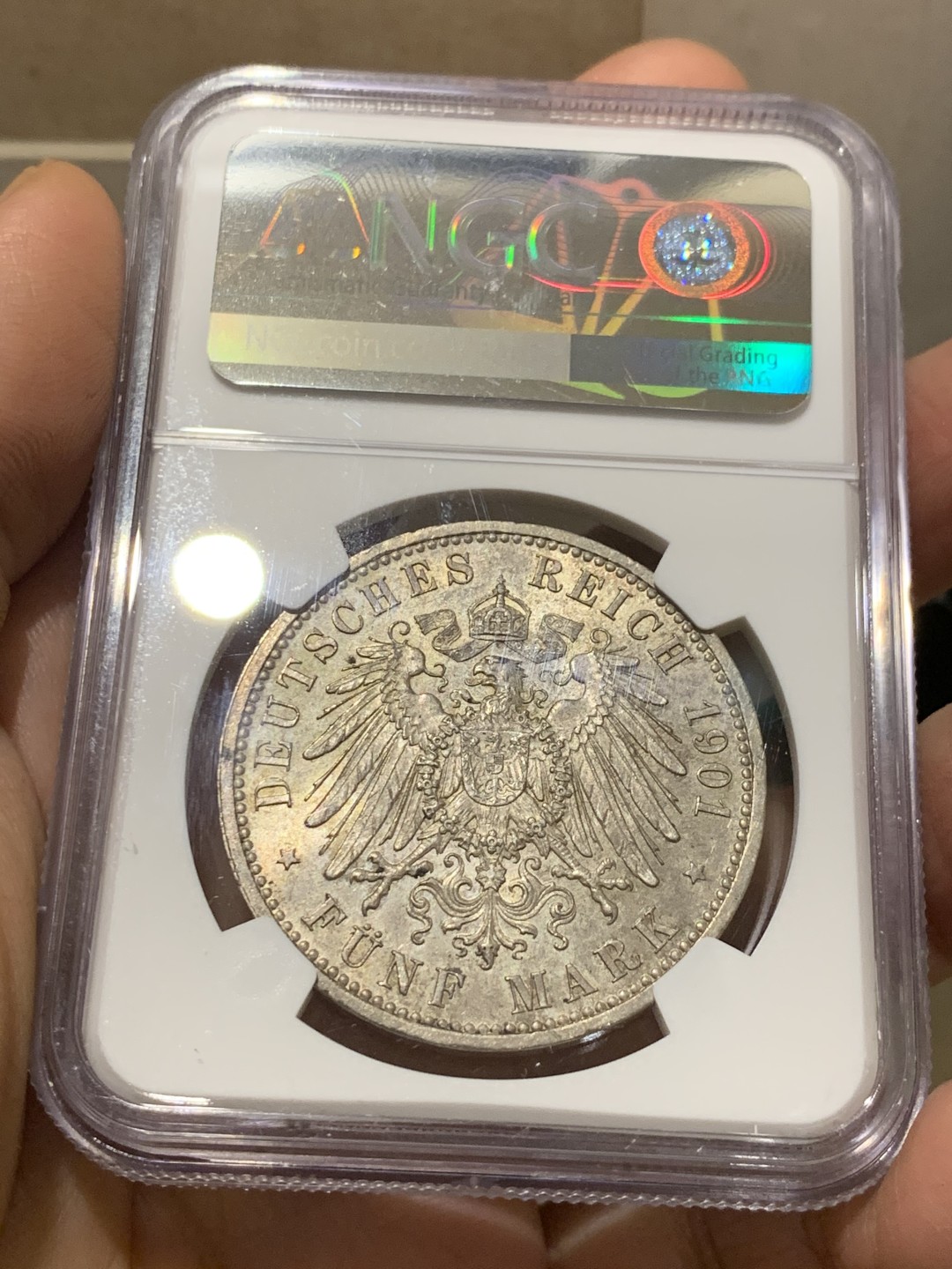 《竞宝斋》第143场-周日，周一 2场 (全场包邮) NGC MS63 1901年德国普鲁士建国200周年5马克 银币