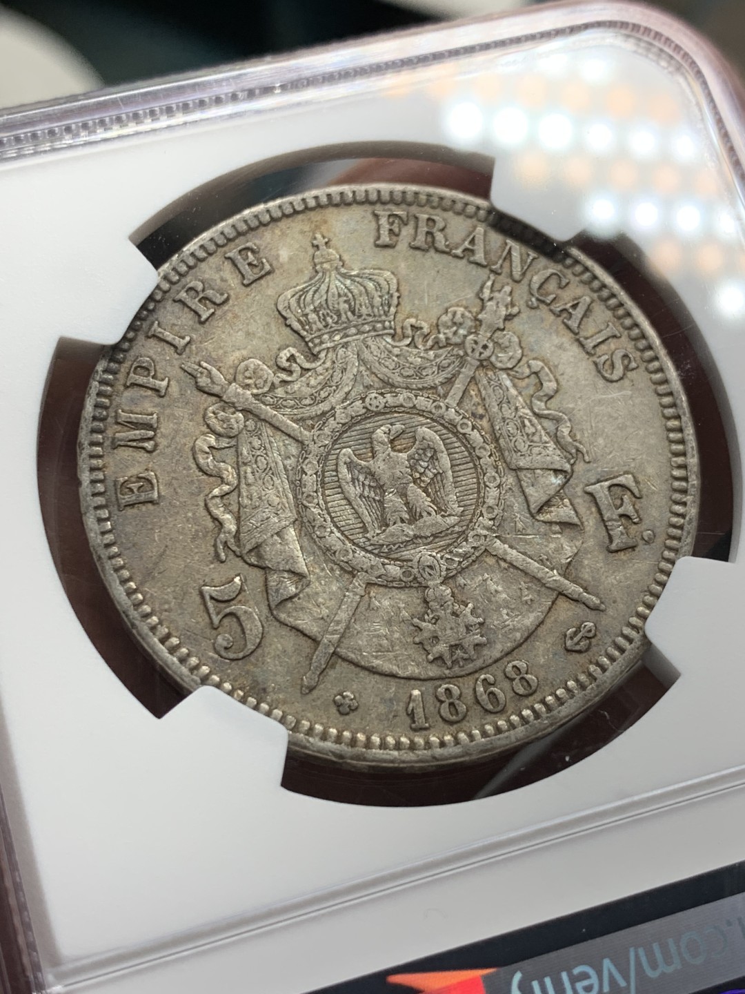 《竞宝斋》第143场-周日，周一 2场 (全场包邮) NGC-AU53 法国1868-BB年 拿破仑三世 5法郎大银币 原味老包浆