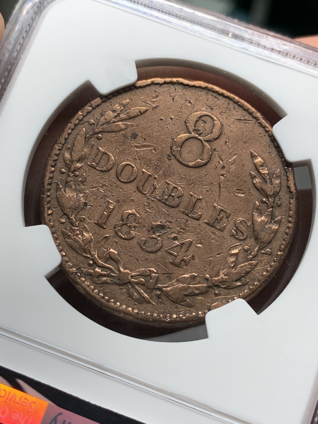 《竞宝斋》第143场-周日，周一 2场 (全场包邮) NGC VFD 1834根西八道布大铜币