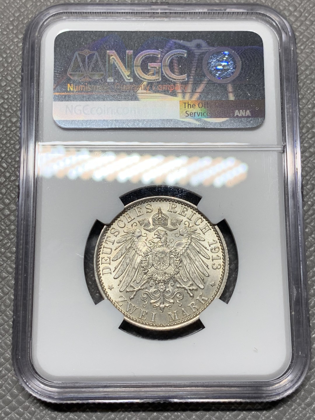 《竞宝斋》第143场-周日，周一 2场 (全场包邮) NGC-MS62 德国 1913年 2马克 银币 普鲁士 威廉二世军装版银币 原光好品