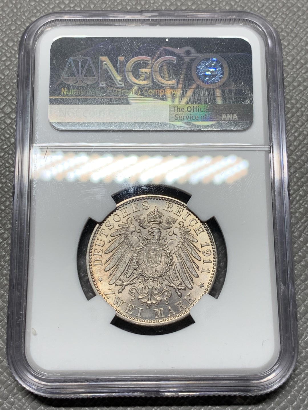 《竞宝斋》第143场-周日，周一 2场 (全场包邮) NGC MS65 1911年德国巴伐利亚2马克银币 顶级品相