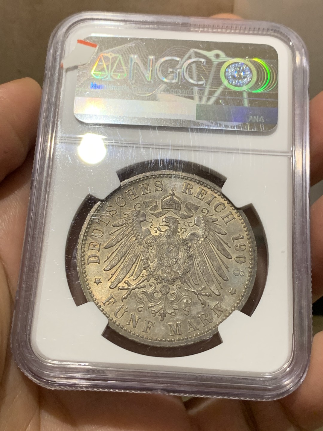 《竞宝斋》第143场-周日，周一 2场 (全场包邮) NGC-MS63 德国 1906年 5马克 银币 巴登 金婚纪念大银币 包浆浑厚深沉 细节好