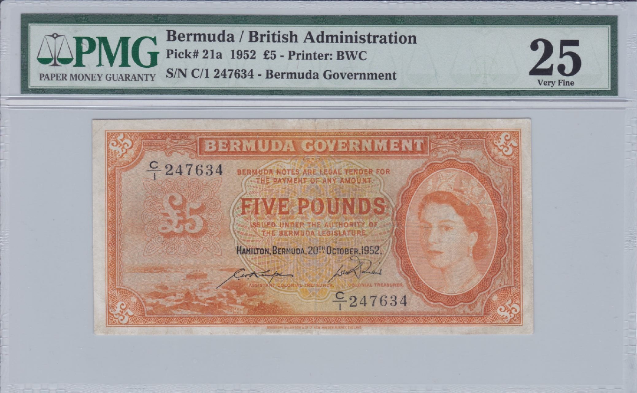 收藏联盟Quantum Auction 第240期拍卖 已更新 百慕大1952年5镑 PMG25 稀少高面值