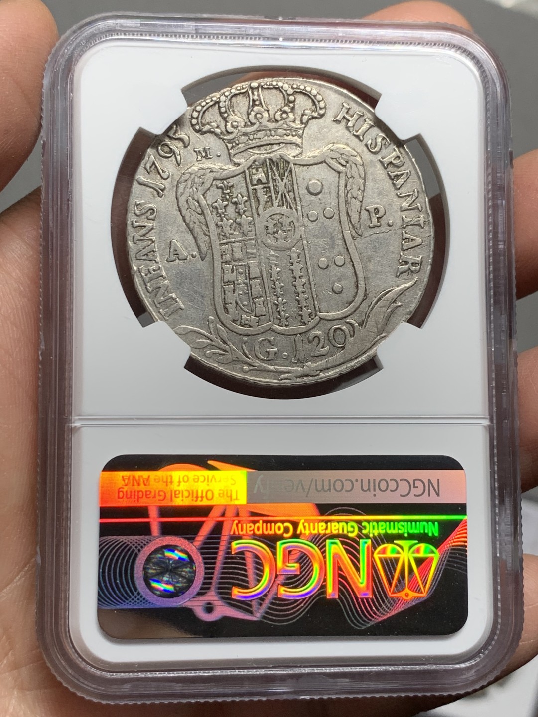 《竞宝斋》第143场-周日，周一 2场 (全场包邮) NGC XF45，1795年 意大利/波旁-那不勒斯&西西里，120G大银币