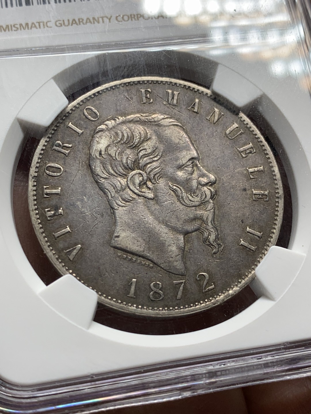 《竞宝斋》第143场-周日，周一 2场 (全场包邮) NGC-XF45 1872年意大利5里拉银币，原味包浆