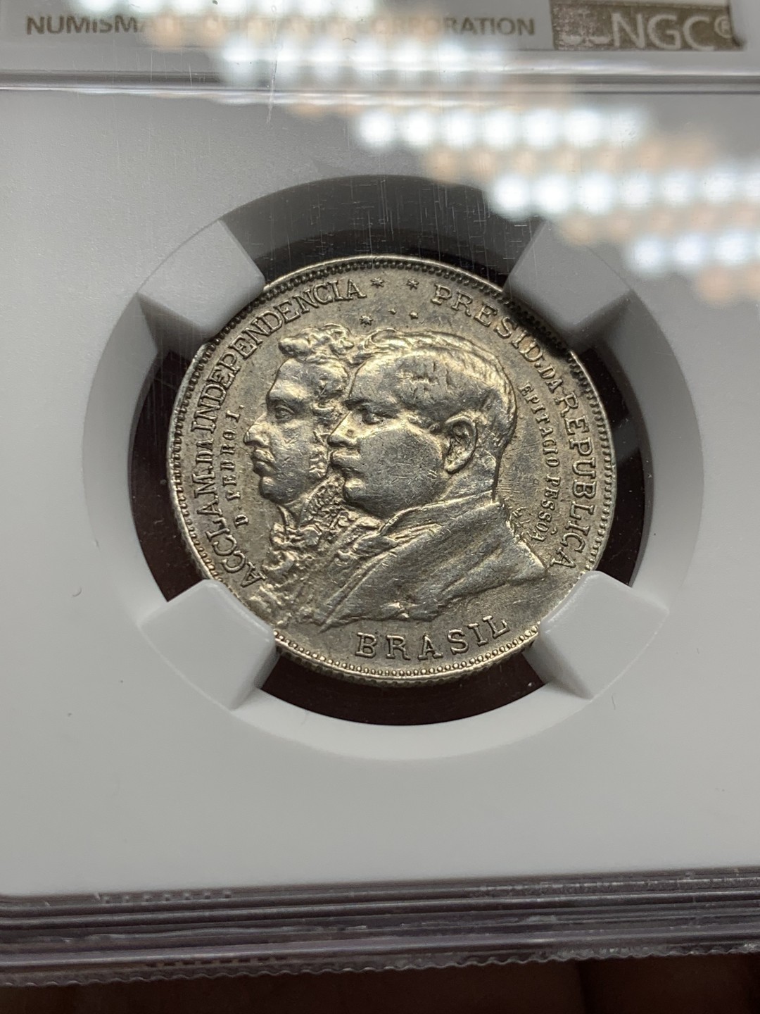 《竞宝斋》第143场-周日，周一 2场 (全场包邮) NGC AU 1922巴西独立百年2000里亚尔银币